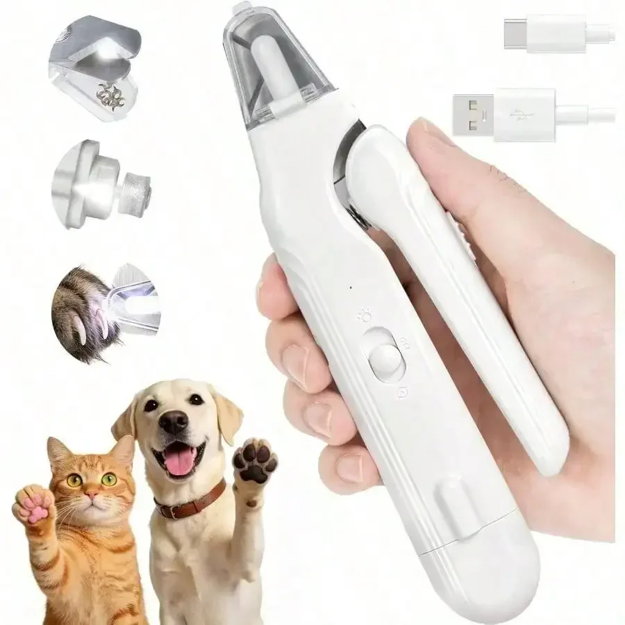 New Model 2‑In‑1 Dog Nail Clippers With Lights ‑ Electric Pet Nail Grinder Quiet, Suitable For Small Large Dogs And Cats, Led Prevents Over‑Cutting, Usb‑C Rechargeable Safety Protection Grooming Kit For Black Nails