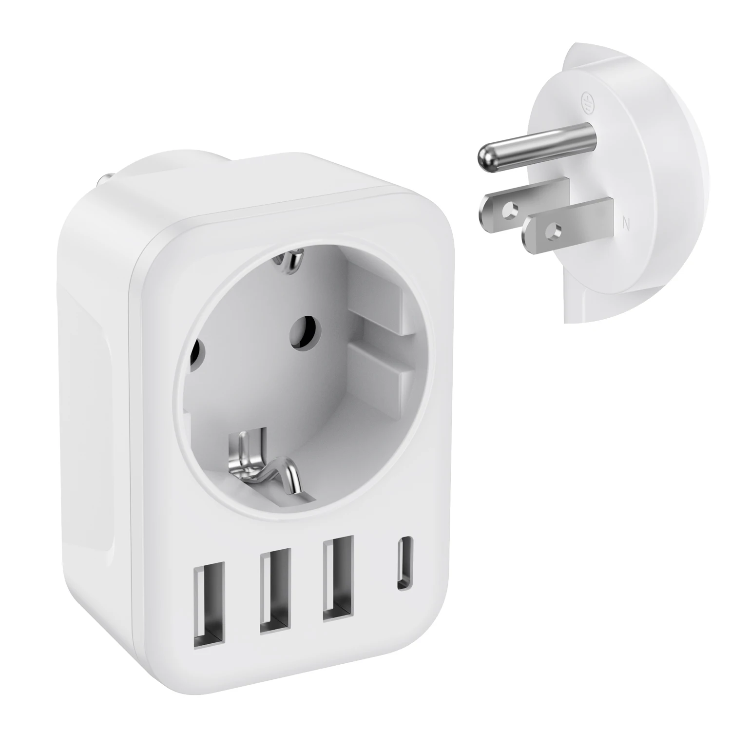 Adattatore Da Viaggio USA 4-in-1 – 2 USB-C + 2 USB-A, Ricarica Rapida 40W, Per Stati Uniti, Canada, Messico E Altri Paesi – Colore Giallo