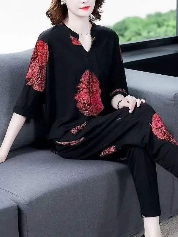 Picture 3: Loose Mom Set for Middle-Aged And Elderly Women plus Size Harlan Two-Piece Suit Korean Style Commute Fashion Summer Casual