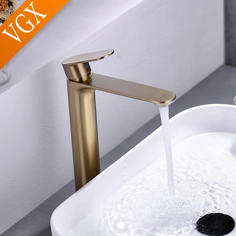 Imagem -02 - Vgx Torneiras do Banheiro Alta Bacia Mixer Sink Torneira de Altura Gourmet Lavatório Torneiras Água Quente e Fria Guindaste Tapware Bronze Preto Ouro