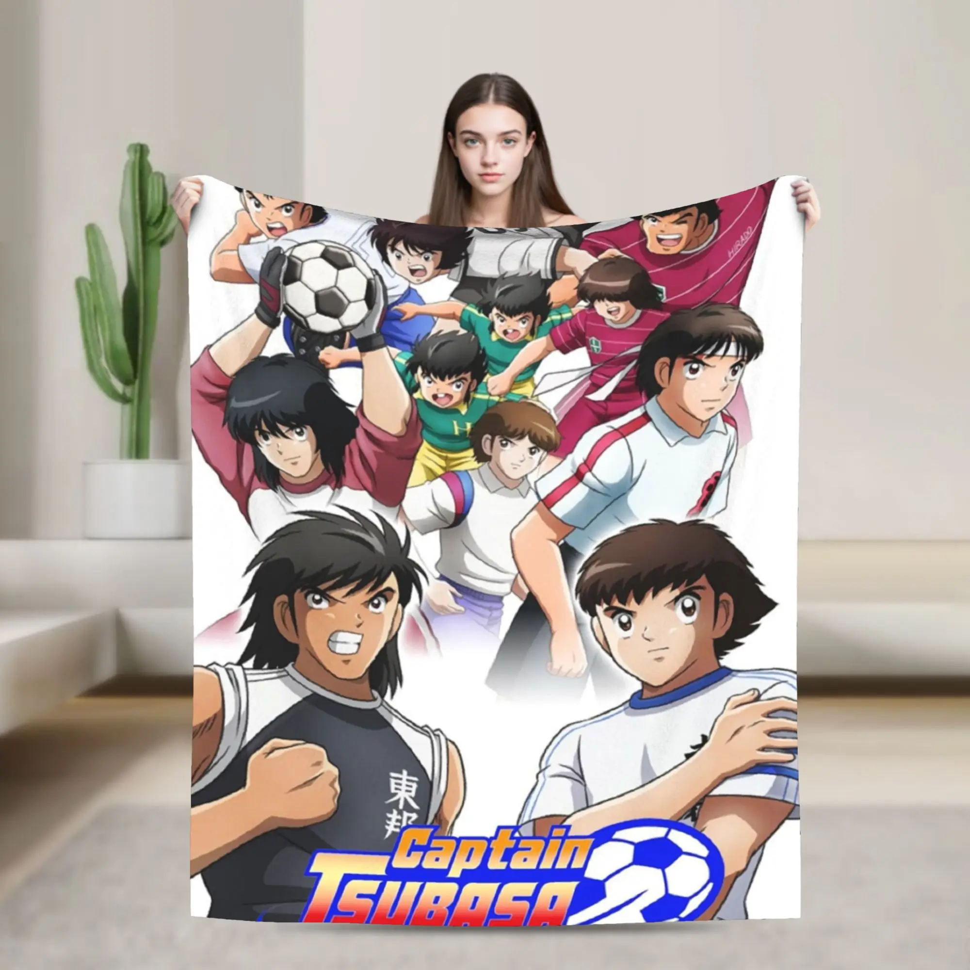 Captain Tsubasa Super Warm Blanket Soccer Cartoon  Picnic Plush Throw Blanket Funny Home Decor Flannel Bedspread Sofa Bed Cover