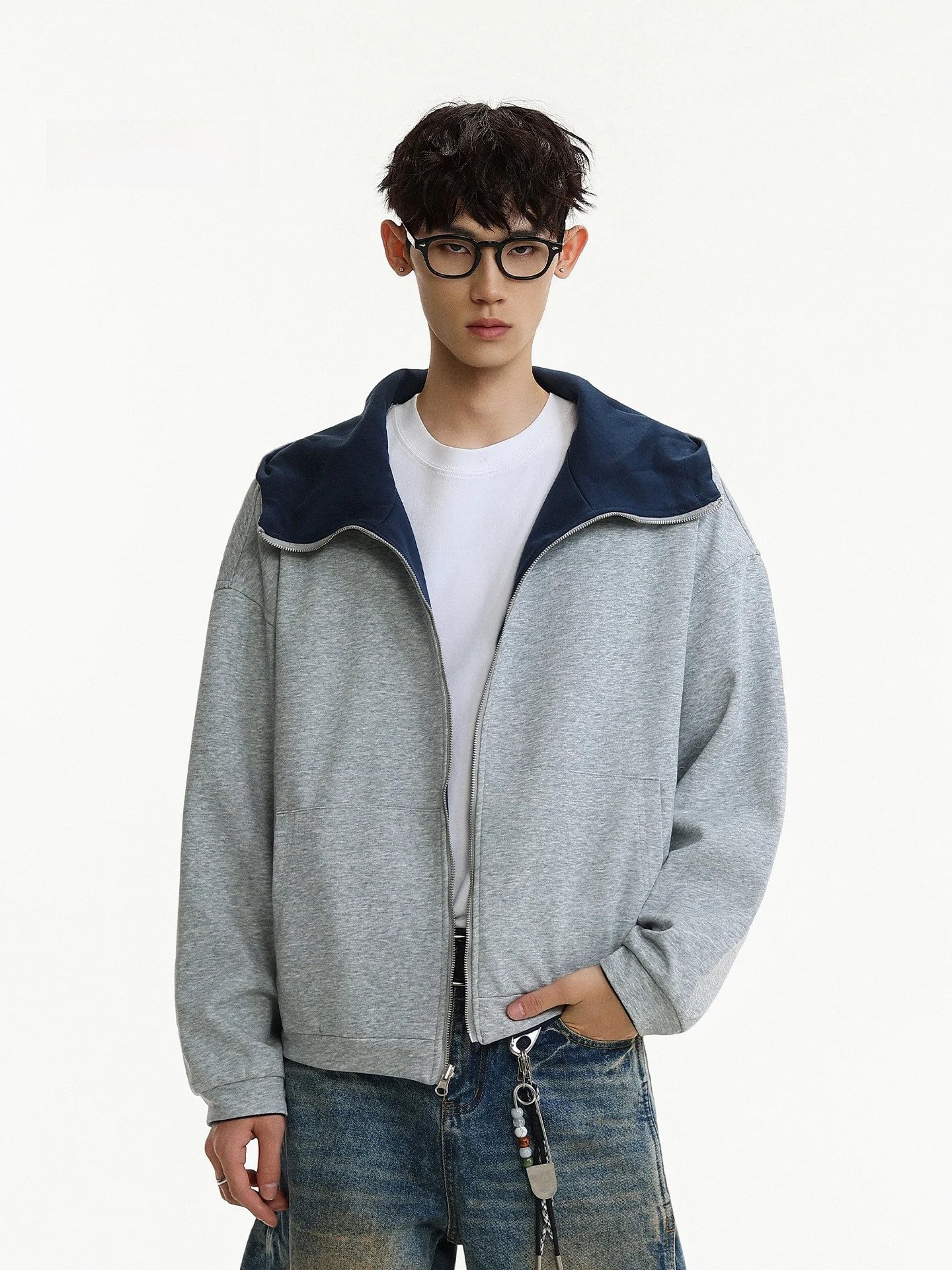 

Мужской осенний кардиган-свитшот American Sle Heavyweight Two-Way Wear: модный, свободный крой, повседневный стиль, Cleanfit J