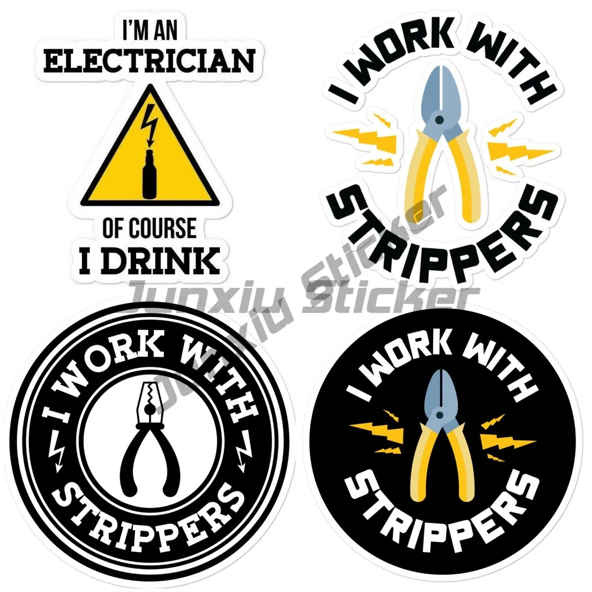 

Funny Electrician Sticker Electrical I Work with Strippers Union Worker Volts Vinyl Autohesion Stickers and Decals