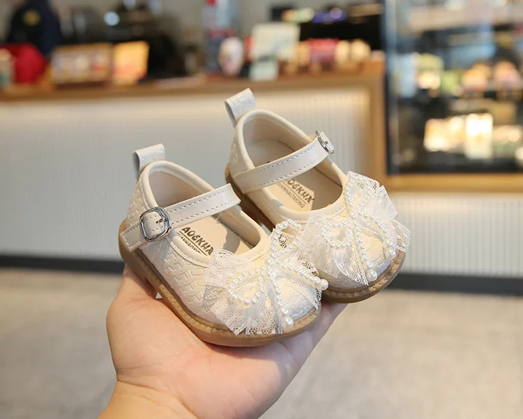 Baby Prinzessinnen-Schuhe Süße Spitze Perlenbesatz Kleinkind-Lauflernschuhe Runde Zehen 2026 Frühling Herbst Kinder-Lederschuhe Weiche Sohle – Detail 4