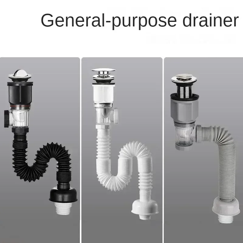 Bathroom Anti Clogging Flexible Downspout Flip Top Anti-Odor Drain Pipe Set Kitchen Sink Drain Retractable Deodorizing Filter