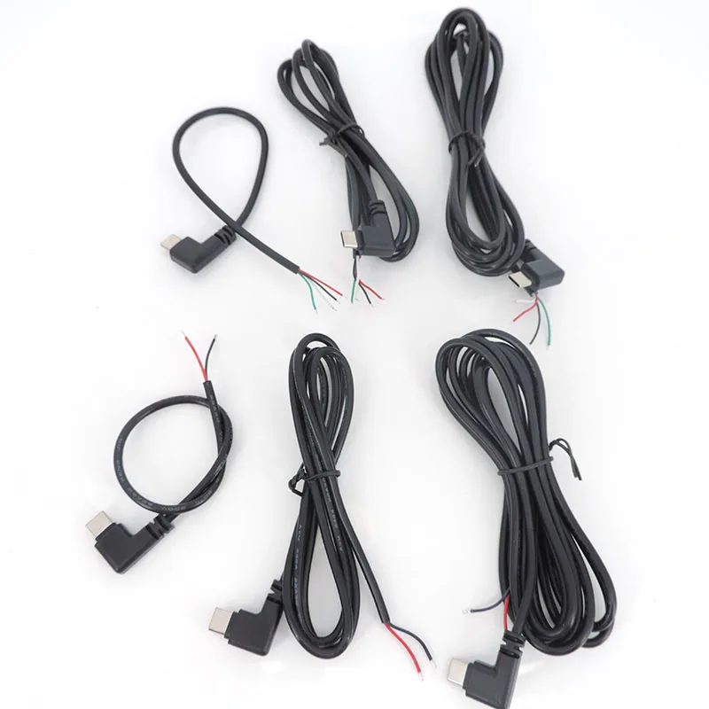 0.25-2M 2/4 core pin wire USB 2.0 Type C Male female elbow type-c Cable Connector right angle Plug DIY Repair data Charging cord