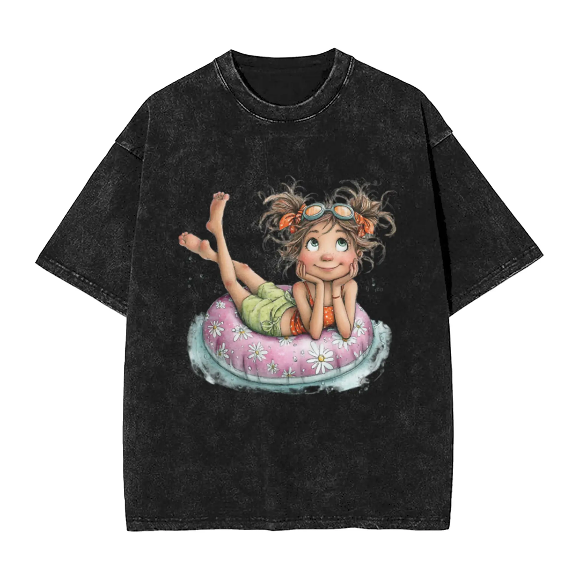 Cute girl with a lifeline - whimsical design Unique Trendy A T-Shirt Oversized Short Sleeve Men's Women's Cotton Tees Tops