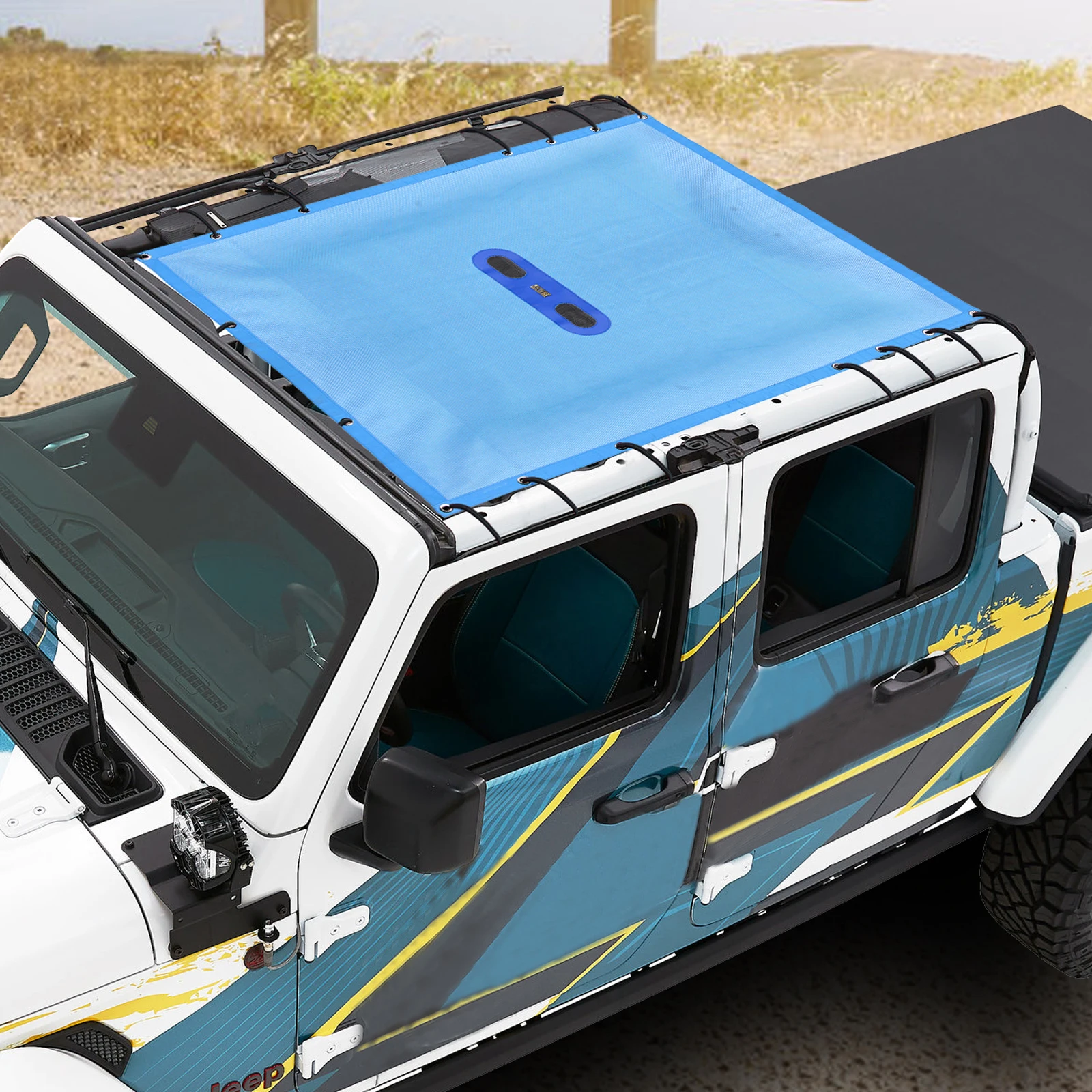 

For Jeep Gladiator JT 4 Door Accessories Soft Mesh Top Sunshade Mesh Screen Wrangler Cover UV Blocker with GrabBag Tool Pouch