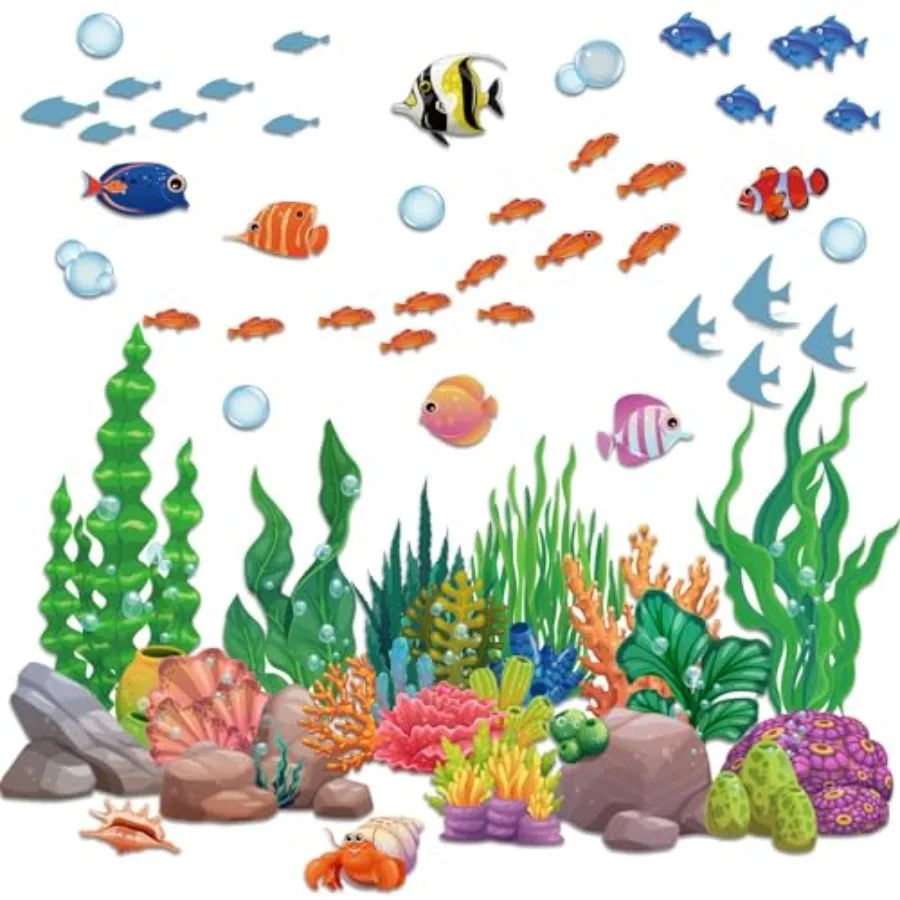 

48 Pcs Cruise Door Decorations Magnetic Under The Sea Cruise Door Magnet Ocean Animals Magnet Stickers Fish Coral Reef Magnets