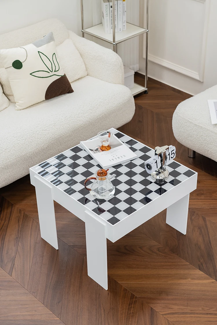 Chessboard, checkerboard, sofa, small coffee table, creative acrylic edge table, minimalist edge table for home living room