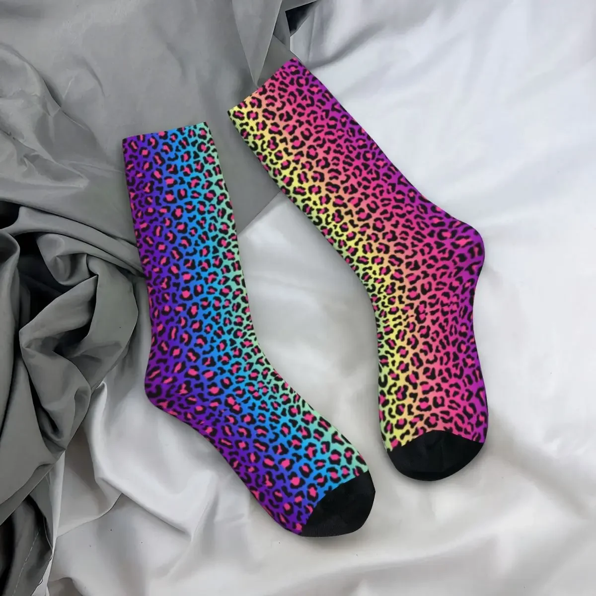 Rainbow Leopard Stockings Texture Graphic Leisure Socks Winter Non Skid  Couple Skateboard Soft Breathable 