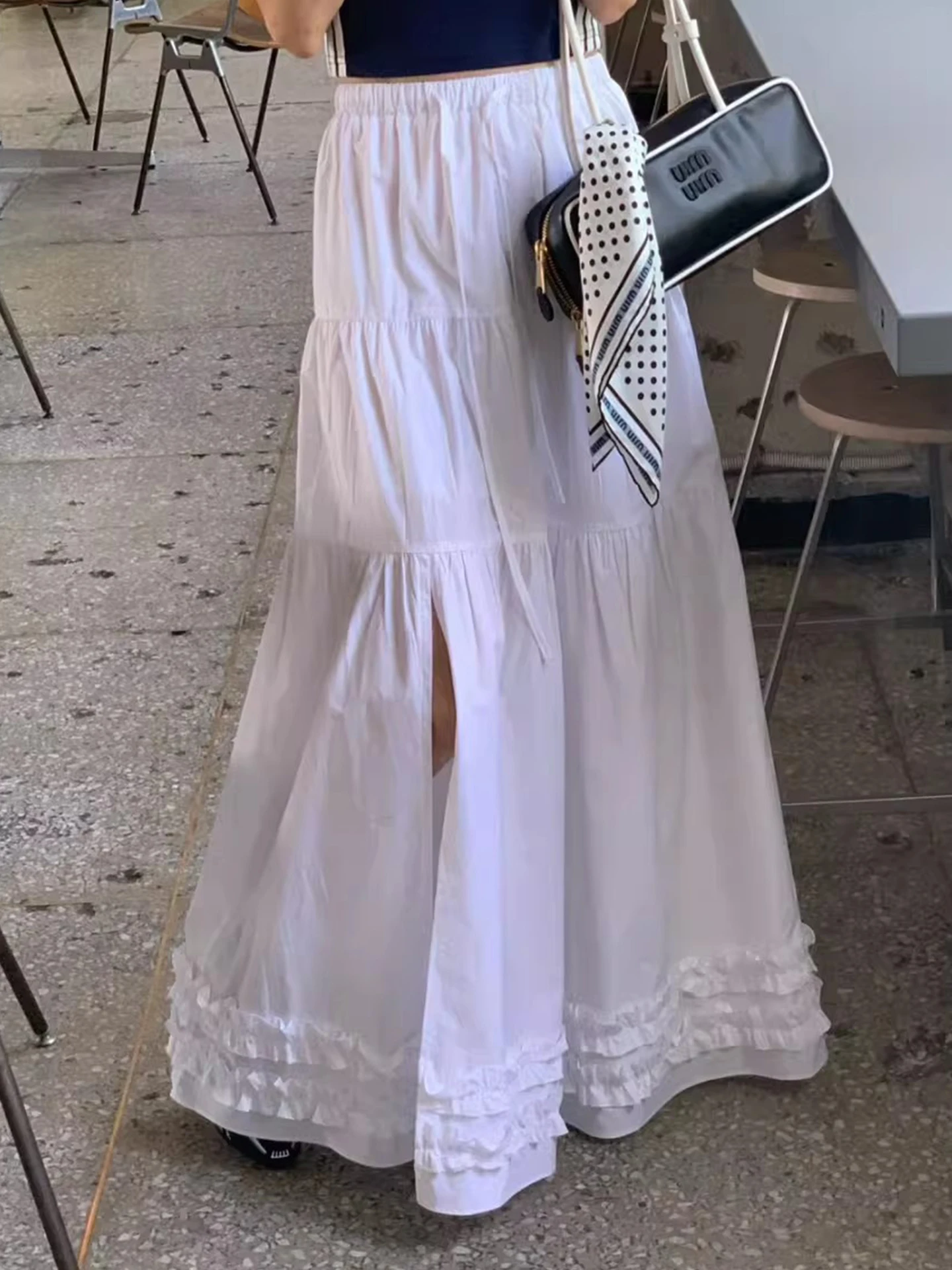 

Женская юбка Liangliang Home, большая, средней длины, однотонная, с эластичной талией, прямая, с разрезом, в корейском стиле, для повседневной носки, из полиэфирного волокна