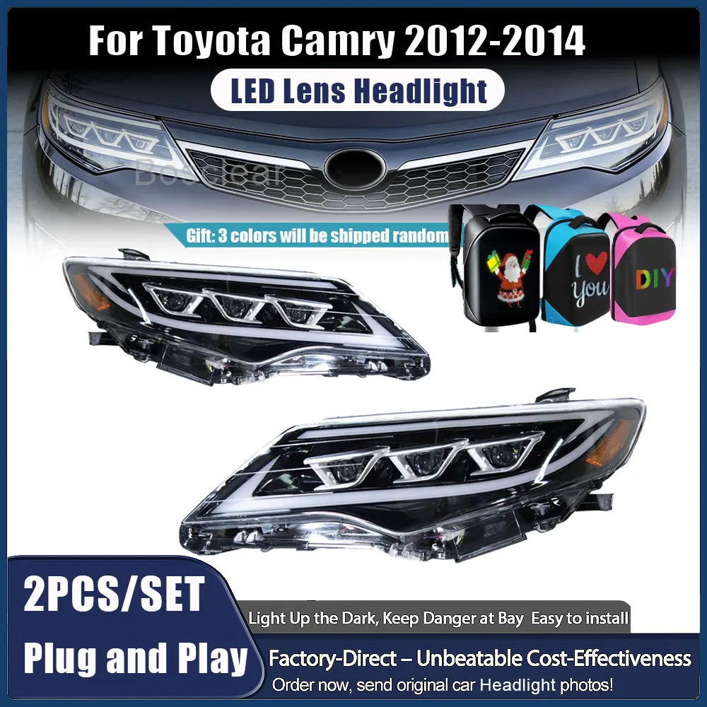 

Передние фары для Toyota Camry (версия для США) 2012-2014, светодиодные, с динамическими проекторными линзами, комплект для модернизации, аксессуары