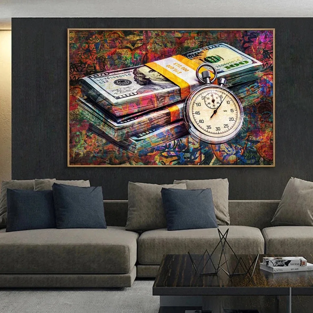 Time Is Money Motivational Quote Canvas Painting Dollar Posters and Prints Wall Art Pictures for Office Home Decoration Cuadros