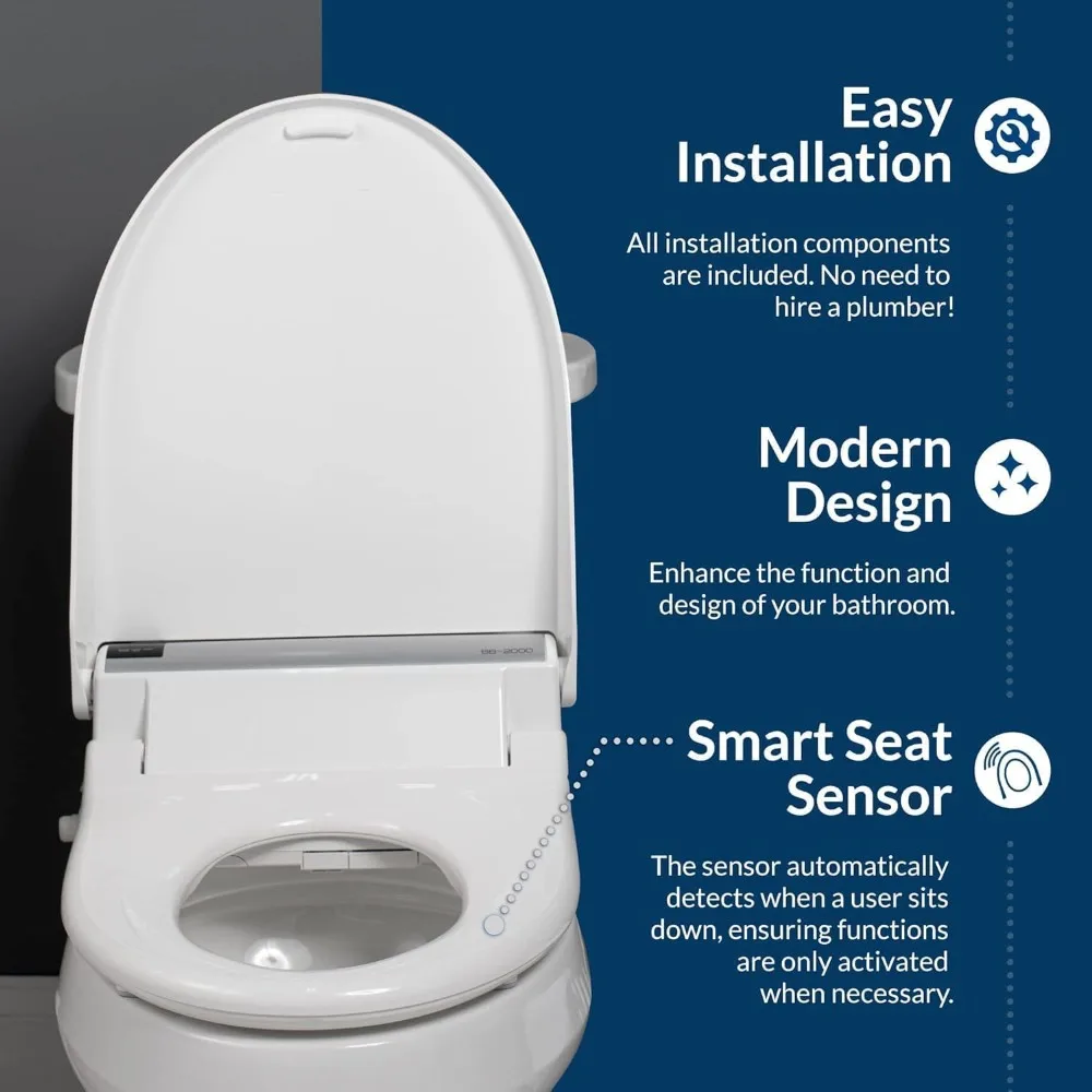 

Electric Heated Bidet Toilet Seat with Warm Water, Soft Close, Self-Cleaning Nozzle & Air Dryer