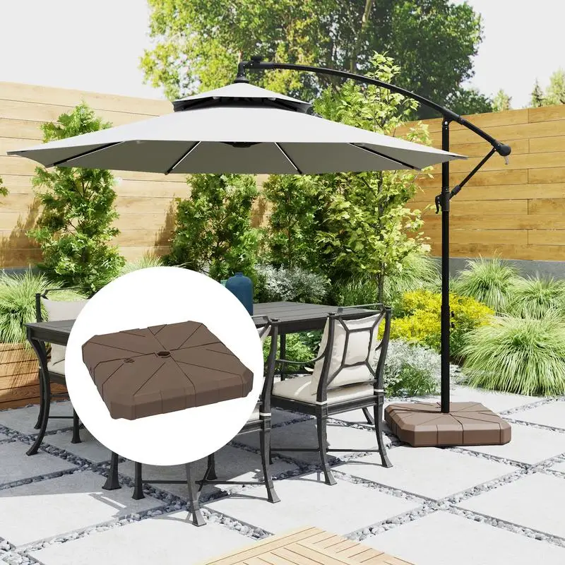 

Outsunny Square Patio Umbrella Base, Cantilever Offset Umbrella Base Heavy Duty Outdoor Umbrella Stand Base, Filled Up to 143lbs with Stand or 130lbs with Water for Garden Poolside, Brown