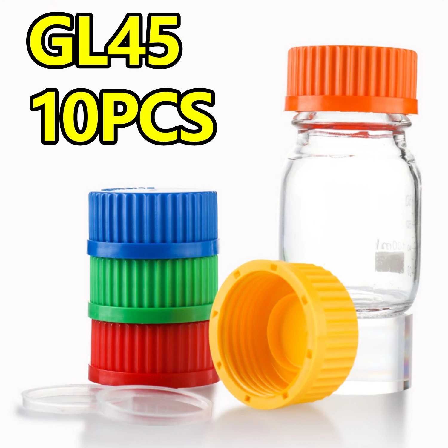 tapa-botella-reagente-color-gl45-10-paquetes-de-material-pp-140-°-resistencia-a-altas-temperaturas-con-anillo-antiinclinacion-por-goteo