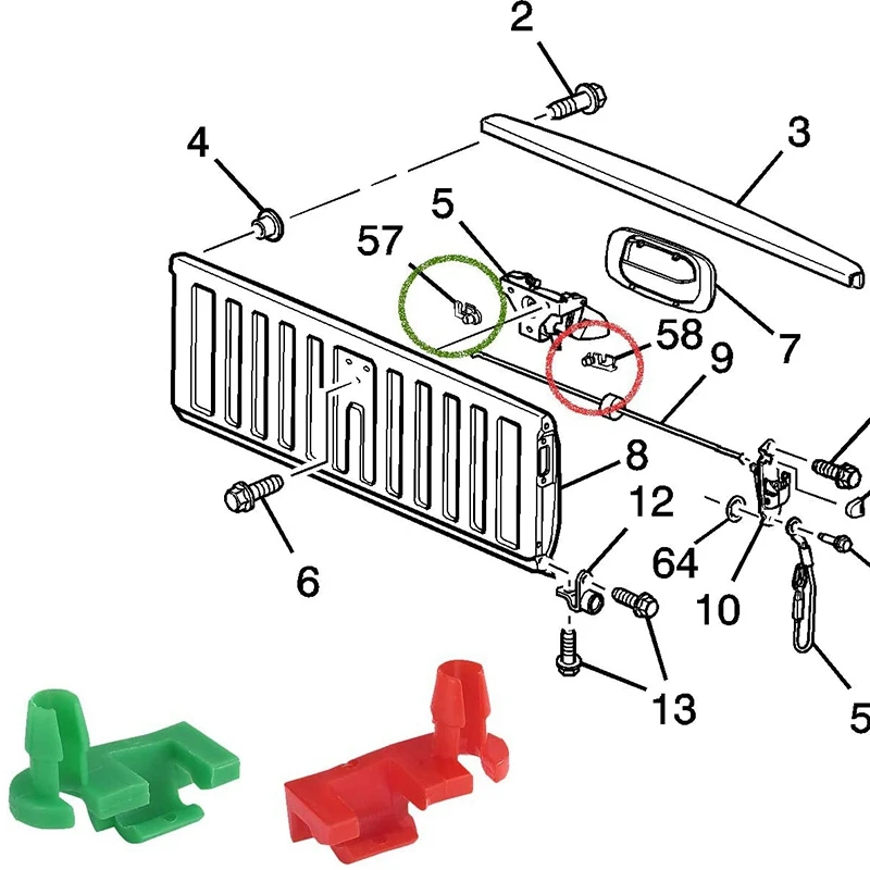 Traseira Handle Clip substituição, bloqueio Rod Clip, Chevy Silverado 99-09, GMC Sierra 99-09, 88981030, 88981031, 8pcs