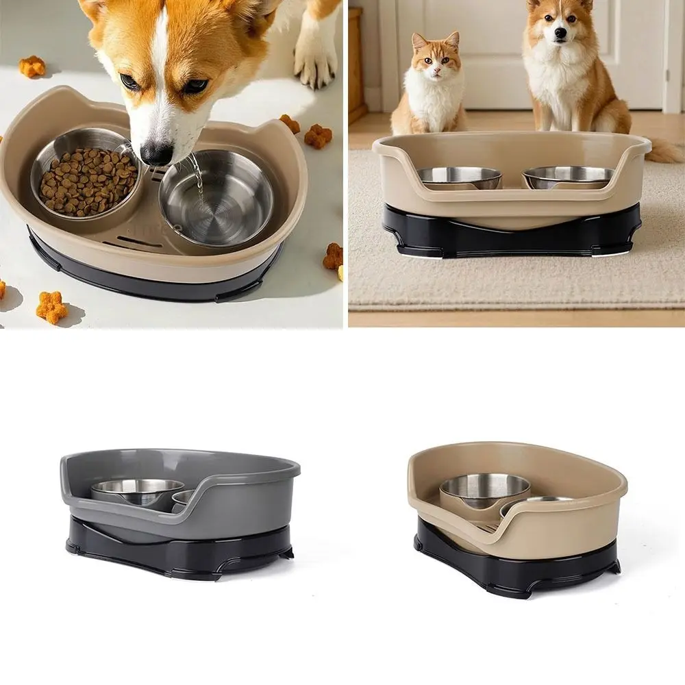 

with Baffle Stainless Steel Dog Bowl Non-slip Removable Feeding Basin Water Bowl Eating and Drinking Water Anti-tipping