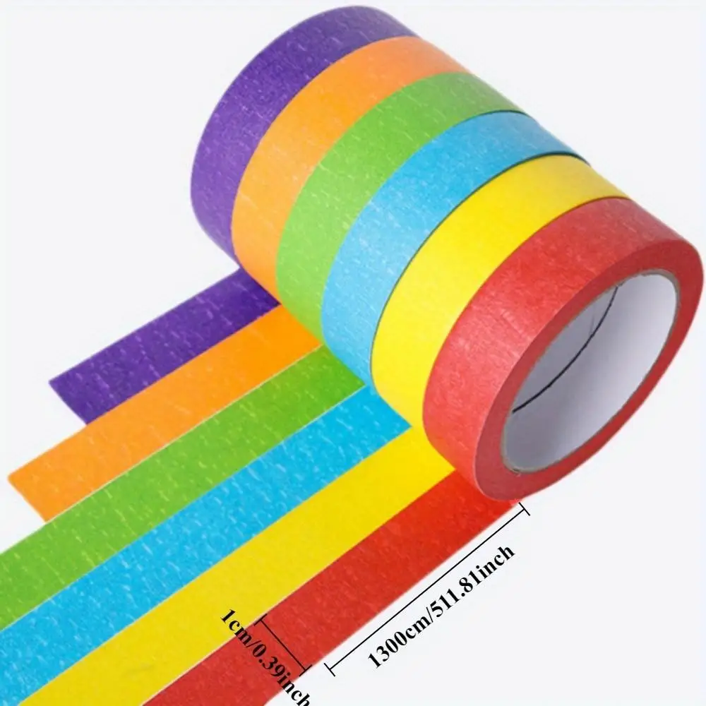 Set of 7 Rolls of Colored High-Adhesion Writable Masking Tape in Tracing Paper, Suitable for Art, Painting, Tearable Without Res