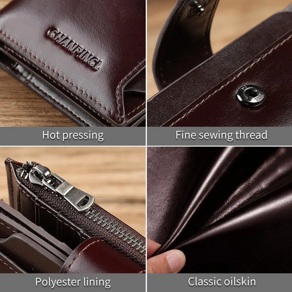 【Genuine Cow Leather & 16 Card Slots】CHANPINCL Luxury Men Wallet Original Short Vertical Driver License First Layer Cowhide Bag