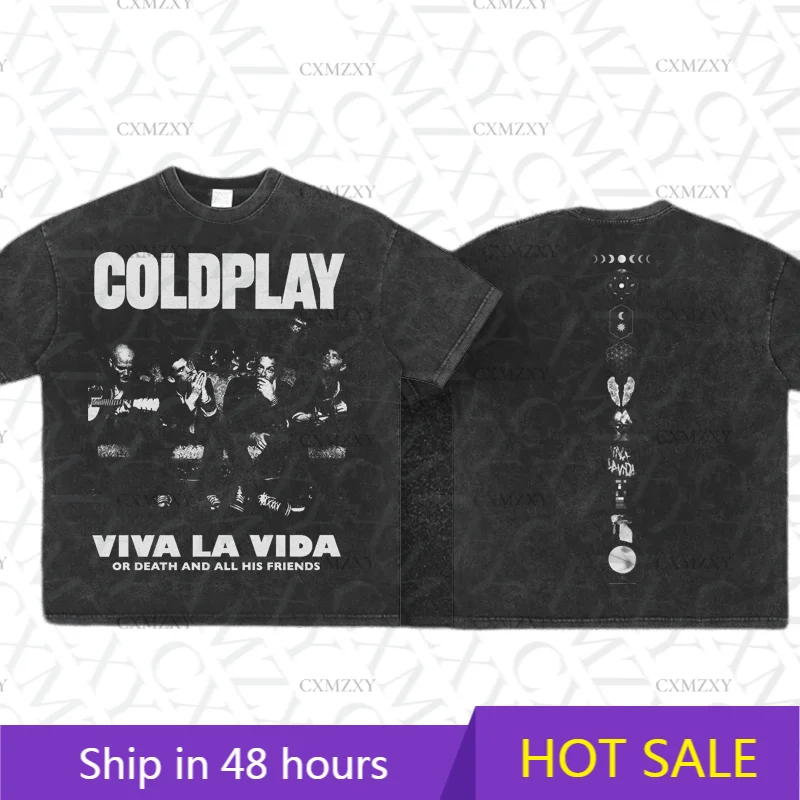 

Cold paly cool play washed American old retro loose men's and women's unisex short-sleeved T-shirt top