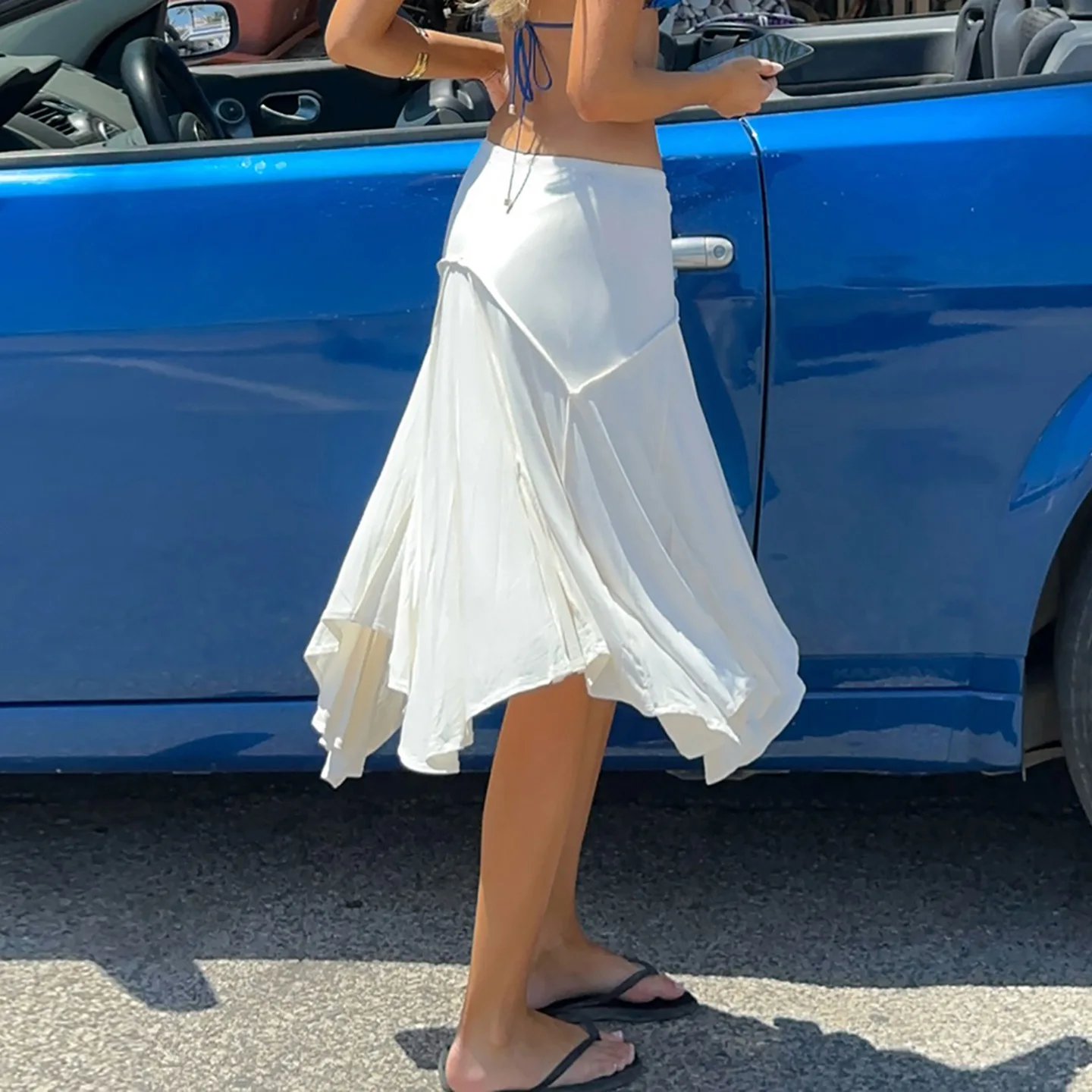 Y2K Mid Length Skirt Sweet Fresh European American Style Elegant Split Solid Color Pleated Irregular Women