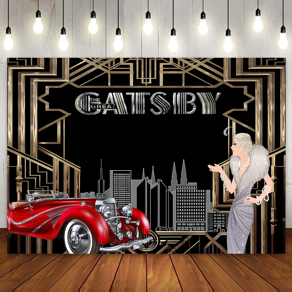 Great Gatsby Themed Backdrop for Women Celebration Retro Roaring 20's 20s Birthday Party Banner Decoration Wedding Background