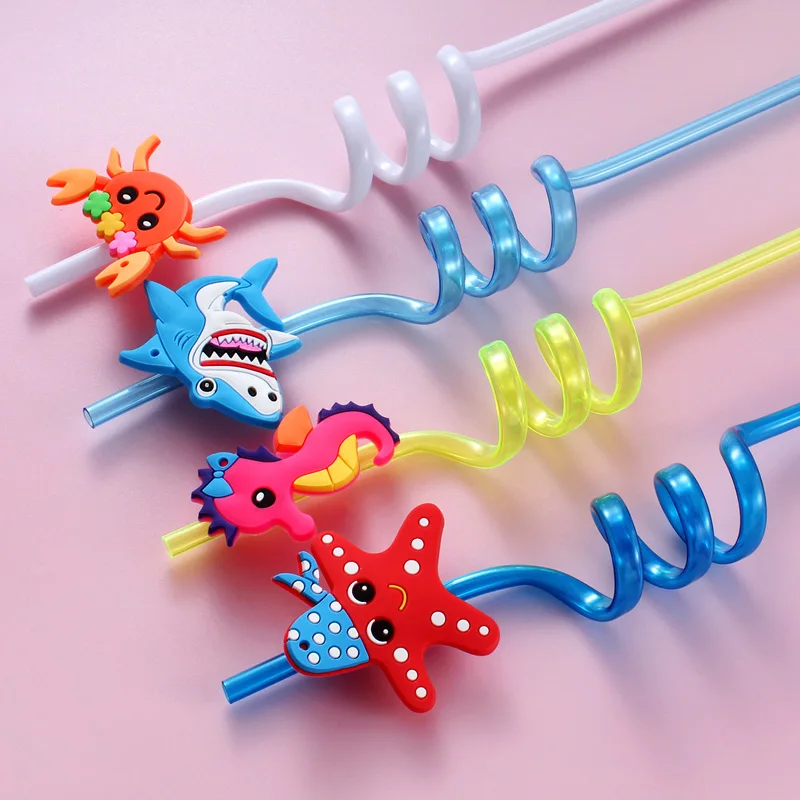 12pcs Cartoon Sea Animals  Straw, Reusable Straw for Milk Water Drinking, Straws for Family Gatherings, Kids Themed Parties