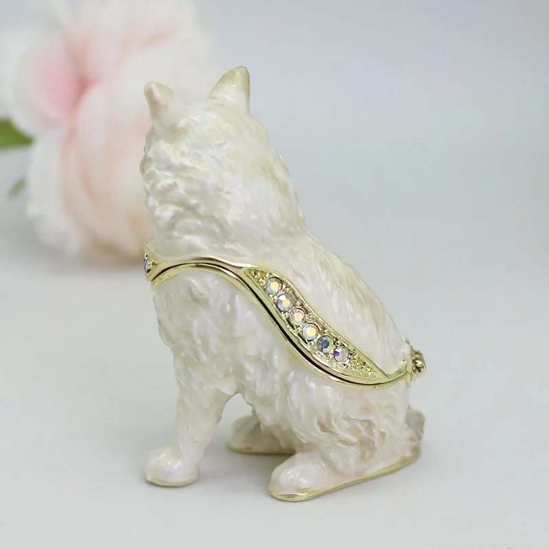 SHINNYGIFTS New Year Creative Gift Dog Trinket Box Hinged Mini Jewelry Trinket Box Collectiable Cute Animal Stuate for Home Deco