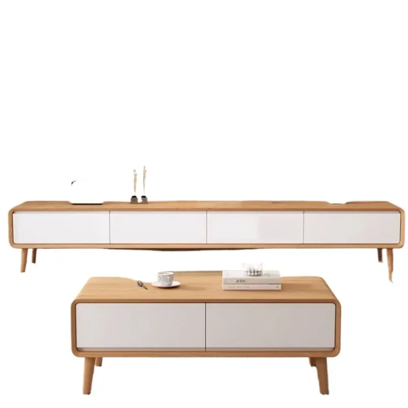 Nordic Solid Wood TV Cabinet Narrow Ultra Thin Simple Floor to Ceiling Log Style for Small Apartment Household Living Room