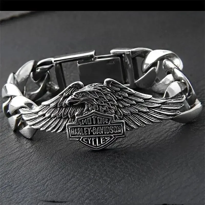 Fashion European Men Harleys Motorcycle Skull Hip Rock Bracelet Birthday Jewelry Gifts for Boyfriend