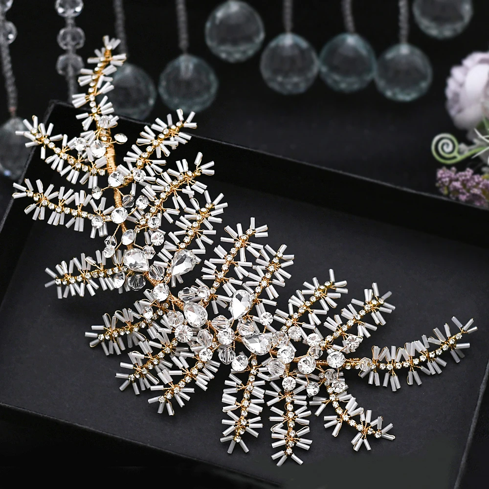 Handmade Cô Dâu Đầu Vũ Hội Tiara Cưới Phụ Kiện Tóc Cài Tóc Cô Dâu Đồ Trang Trí Nữ Pha Lê Trong Suốt Mũ Trùm Đầu