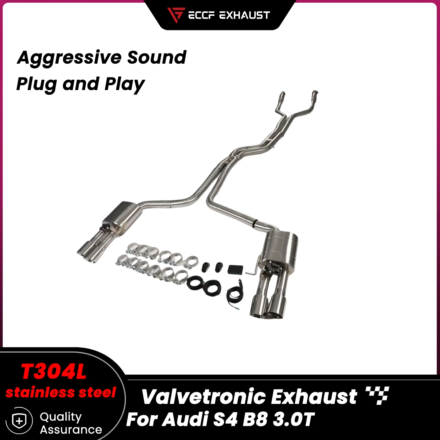 

Sporty Valvetronic Stainless steel Catback Exhaust for Audi S4 B8 3.0T Freely Adjustable Sound Control Easy Installation