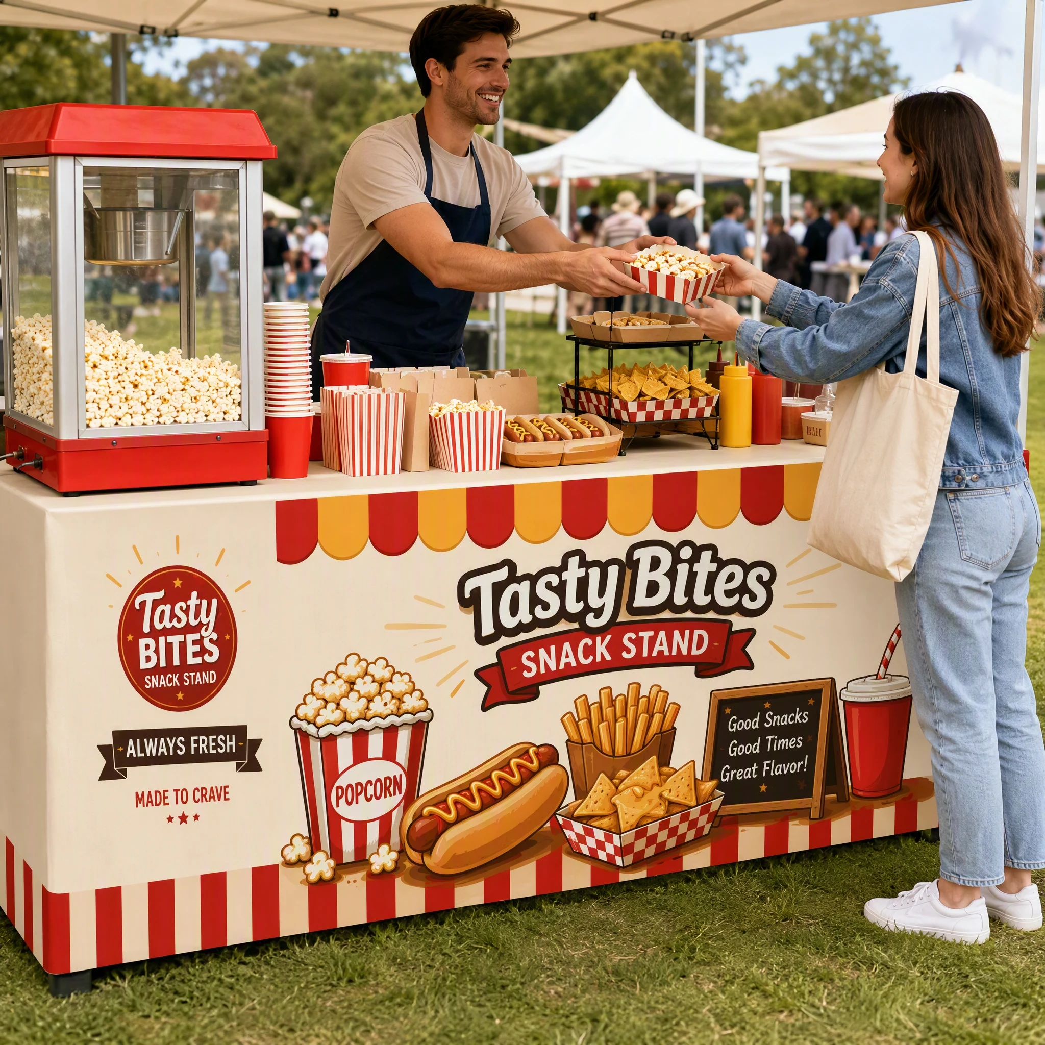 Custom Outdoor Food Booth Table Cover Personalized Brand Logo Tablecloth for Market Stall Food Vendor Event Display