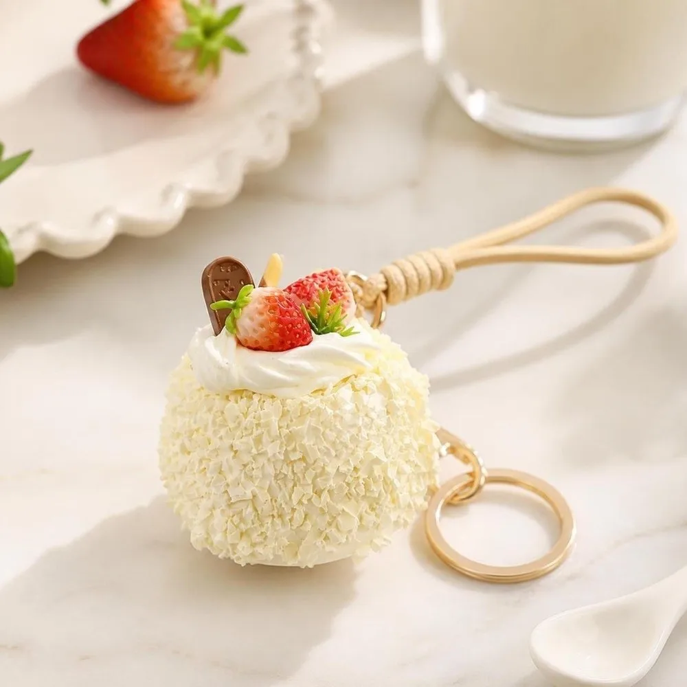 Cute Realistic Simulation Cake Keychain Chocolate Fruit Decoration Mousse Cake Pendant Strawberry Cream Cake Hanging Bag Pendant