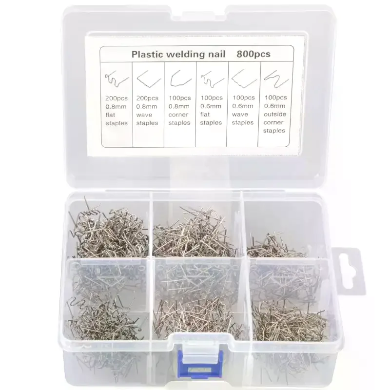 600PCS Plastic Welding Nail Hot Staples Welding Nail Pre Cut Wave Staples Bumper Repairs Auto Plastic Repair 0.6/0.8mm