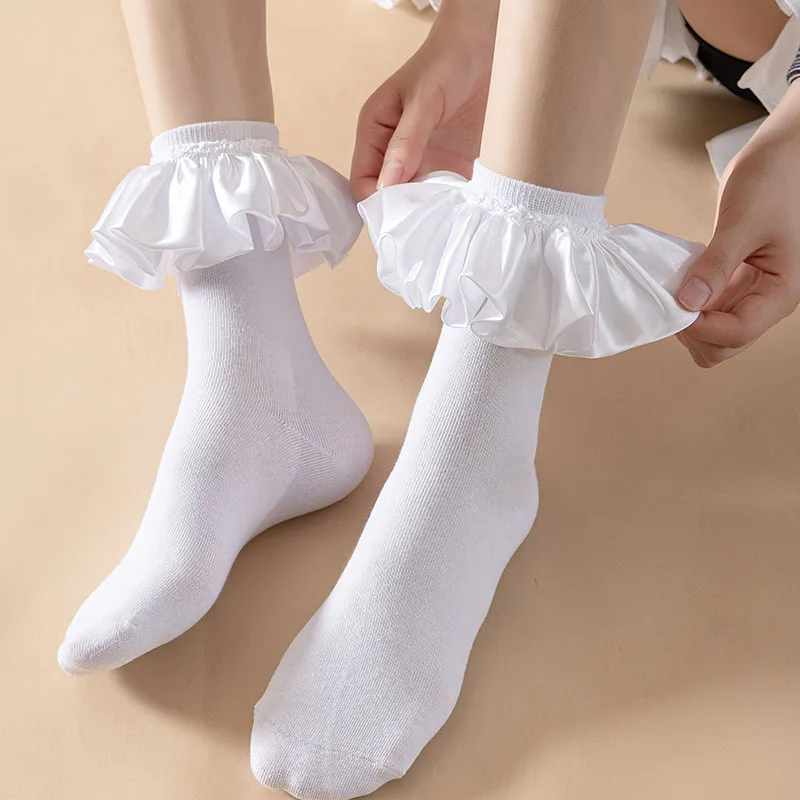 

Solid Color Socks Women's Silk Belt Lace, Pure Cotton Mid Tube Socks, Japanese Sweet and Cute Princess Socks レディースミドルソックス