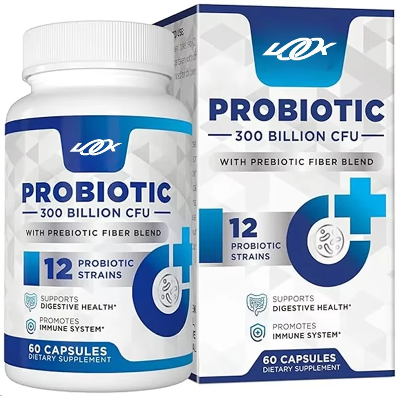 

300 Billion Cfu Probiotics, 12 Probiotic Strains+3 Prebiotics, Probiotics Promote Digestive , 60 Capsules