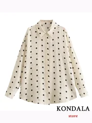 KONDALA Casual Vintage Beige Dot Women Shirts Single Breasted Long Sleeve Loose Blouse Fashion 2023 Autumn Elegant Shirts Tops