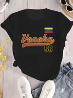 Camiseta con estampado de la bandera de Venezuela, cuello redondo informal, manga corta, cómoda, ligera y holgada.