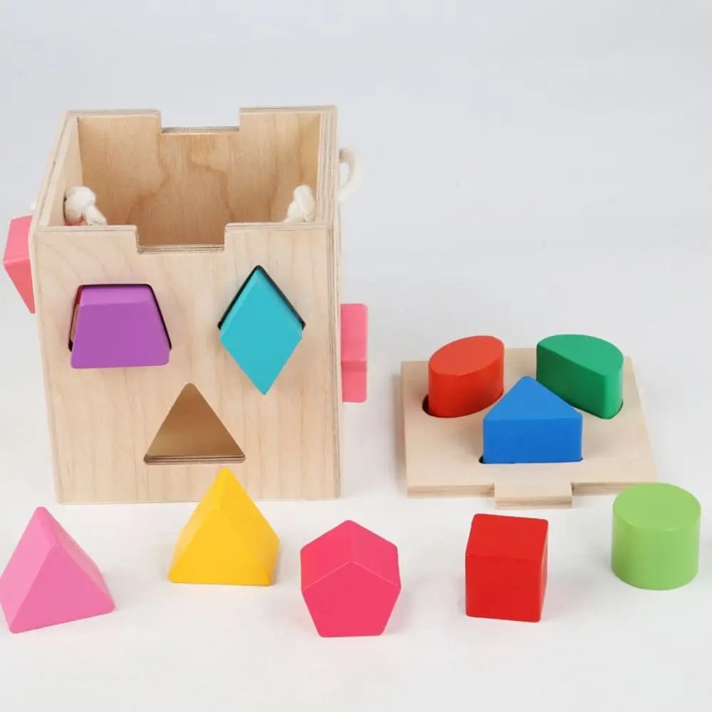 Entwicklung der Fähigkeiten, Holz-Montessori-Formsortierer, quadratische Box, 13-Loch-Formsortierung, bunt, Montessori-Form, passend für Kleinkinder