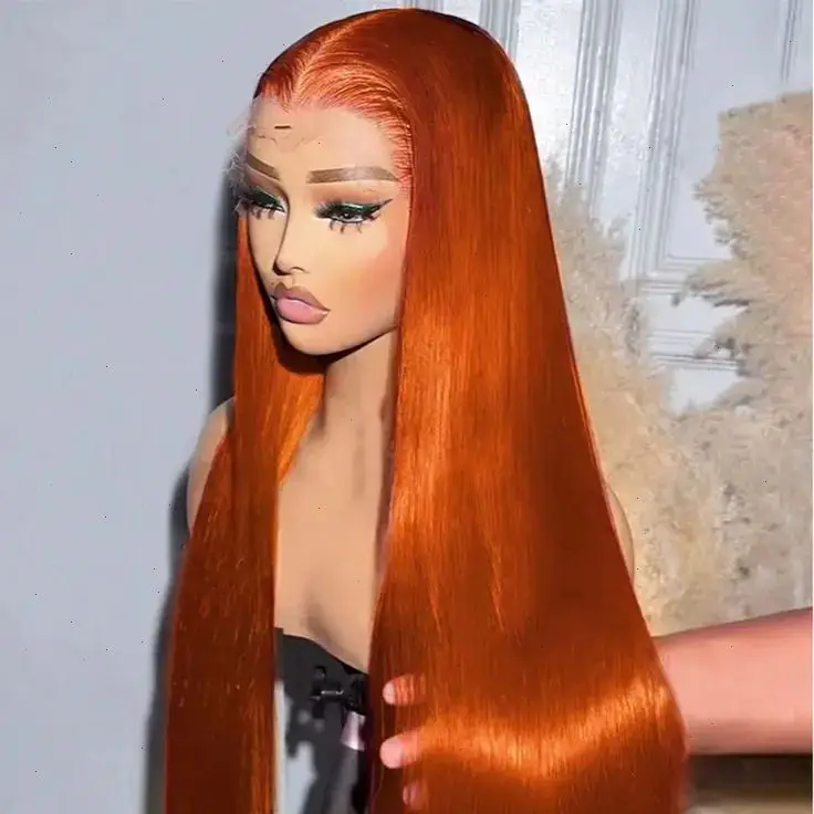 300% Плотность 13x4 Прямые HD Парики Фронта Шнурка Рыжий Оранжевый Бразильский Предварительно Сорванный Для Женщин 4x4 Парик Фронта Шнурка Человеческих Волос