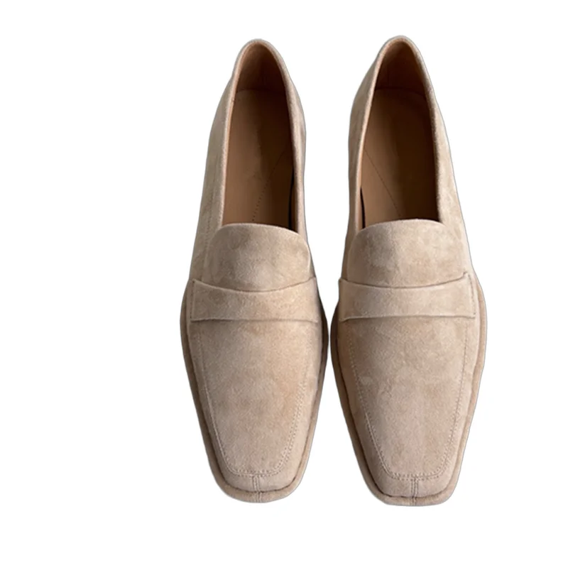 

Withered Minimalist Women's Shoes, Retro Square Toe Genuine Leather Loafers Casual Commuting Flat Shoes Women
