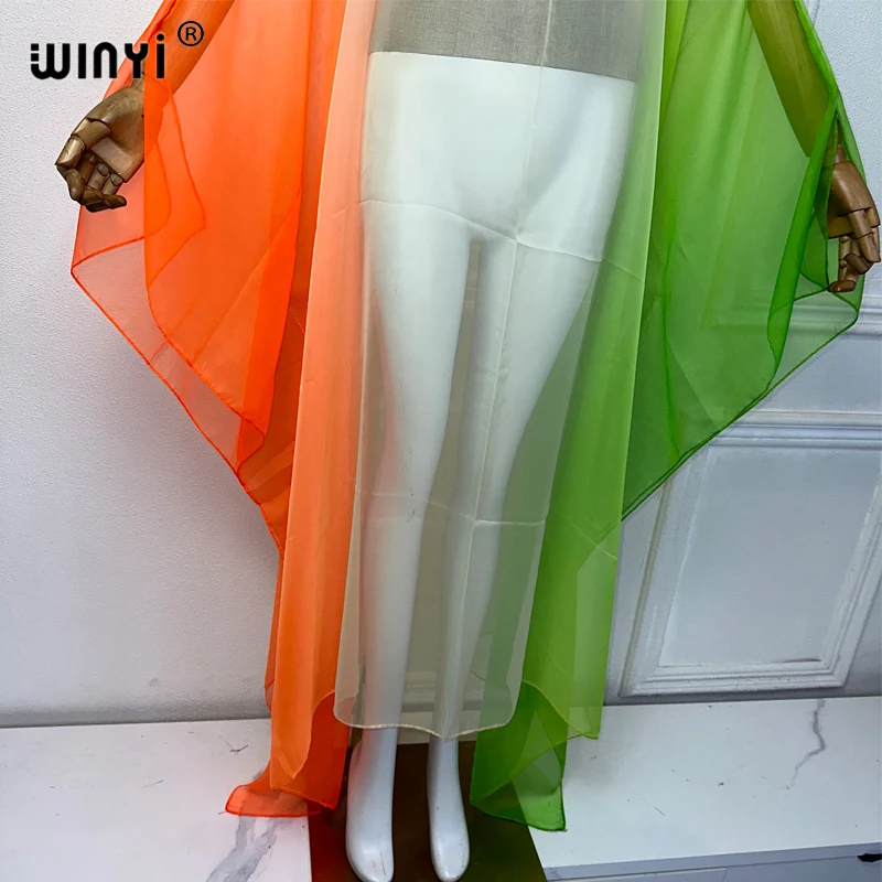 WINYI 2024 new bohemian Perspective sexy dress tulle print kaftan summer women elegant holiday cover up beach women maxi dress