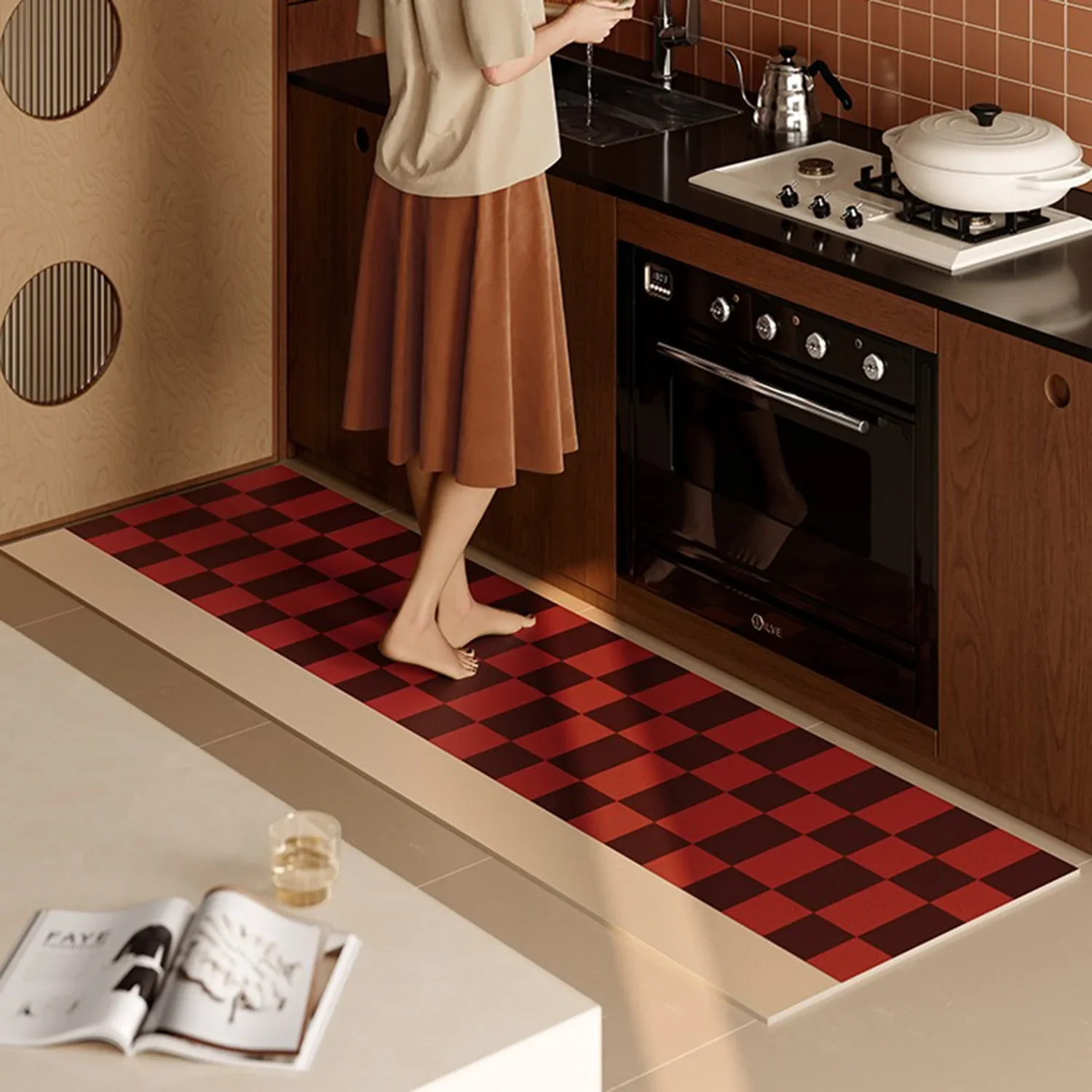 Kitchen Mats Checkerboard Plaid Long Strip Runner Kitchen Rugs Oil-proof Waterproof Carpet PVC Leather Washable Floor Mats Ковер