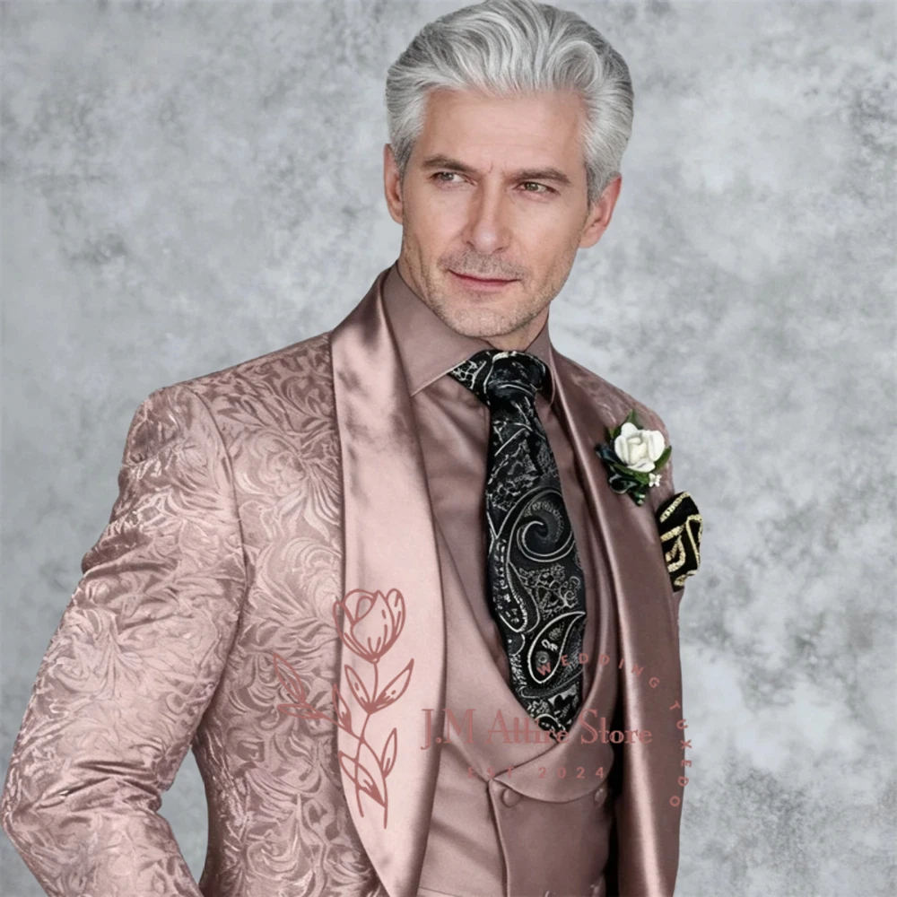 

Grey-pink Men's 3-piece Suit Set Jacket Vest Black Pants Slim Fit Custom-made Male Tuxedo for Wedding Prom Party Gift for Him