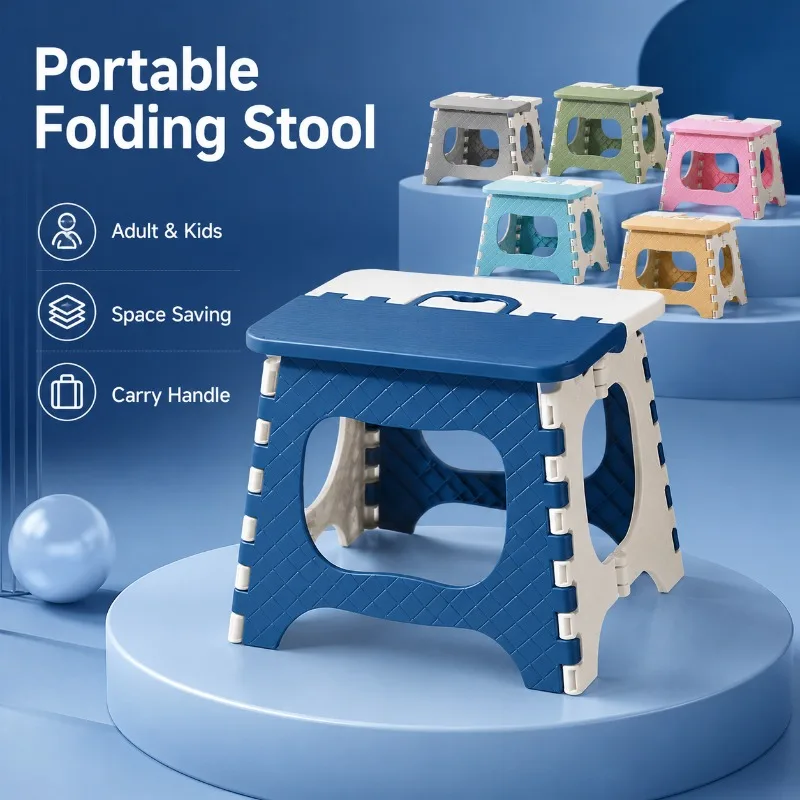 Portable Folding Step Stool Thickened PP Plastic Seat with Built-In Handle Anti-Slip Space Saving Chair for Adults Kids Camping