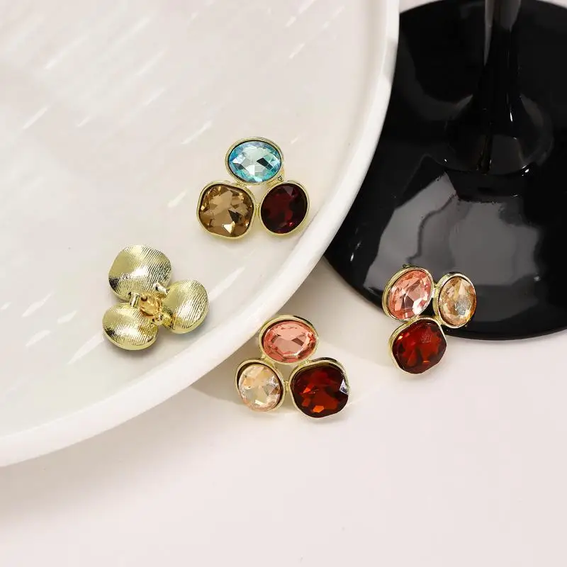 Square Oval Rhinestone Geometric Stud Earrings For Women Medieval Vintage Light Luxury Simple Jewelry