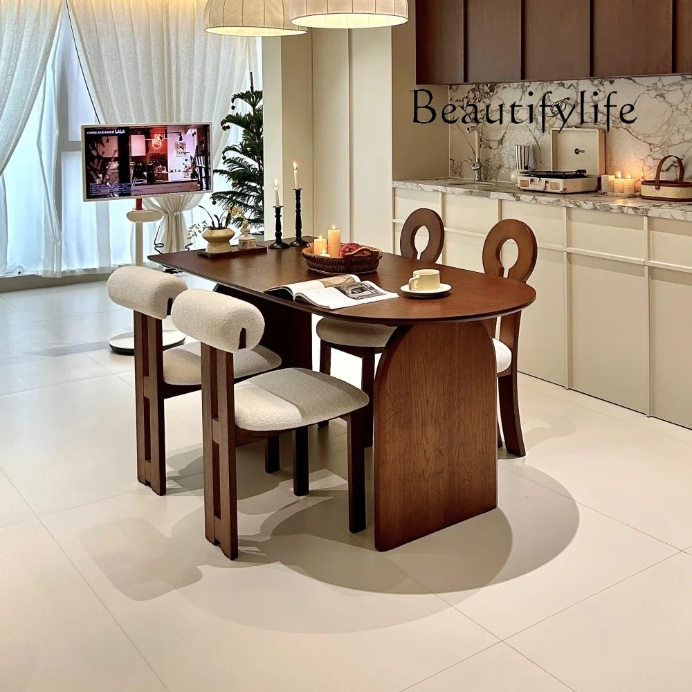 

Mesa Comedor Обеденный стол и стулья из цельного дерева в стиле ретро, овальный стол в полвосте, простая гостиная, маленькая квартира, длинная обеденная стойка